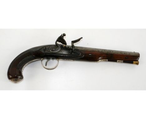 Fine 18 bore flintlock silver mounted duelling pistol by 'Wagdon London Gun Markers To His Majesty' 9" octagonal barrel with 