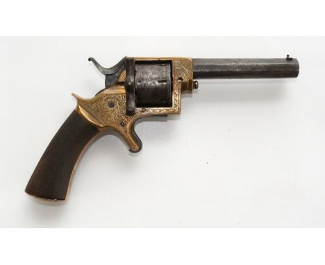 Tranter .36 rimfire seven-shot bronzed framed revolver, 4" rifled barrel with top flat engraved 'D.GASS LONDON', extensive sc