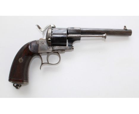 Belgian 6 shot 12mm Lefaucheux Model 1854 single action pinfire revolver, number 97334, round 6.25" barrel with octagonal bre
