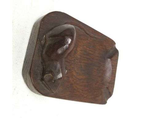 Robert Mouseman Thompson of Kilburn - an oak rectangular ash tray, carved with signature mouse, W10cm D7.5cmShipping £28.00 p