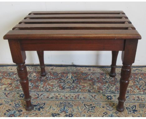 Edwardian mahogany rectangular luggage rack, railed top on turned tapering supports, W56cm D40cm H44cmPOA  https://www.bradle