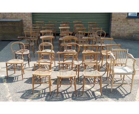 Birdsall House - collection of gilt painted cane seat recital or concert chairs, incl; Ladder back (21), Balloon back (4), Ly