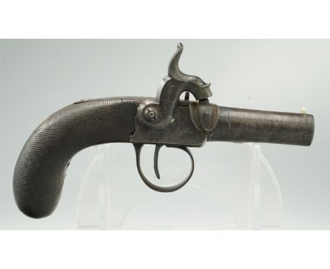 54 bore percussion pocket pistol by Holmes, Liverpool, 2" turn-off barrel, proof marks, raised sights and dolphin hammer, mak
