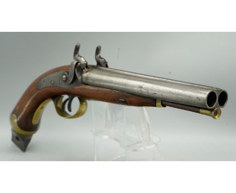 16 bore side by side percussion Howdah type pistol by Wilkinson of London, 8" barrels with makers details to the top rib, bel