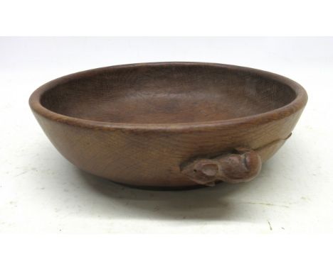 Robert Mouseman Thompson of Kilburn - an adzed oak circular fruit bowl, carved with signature mouse on side, D25cm H7cmShippi