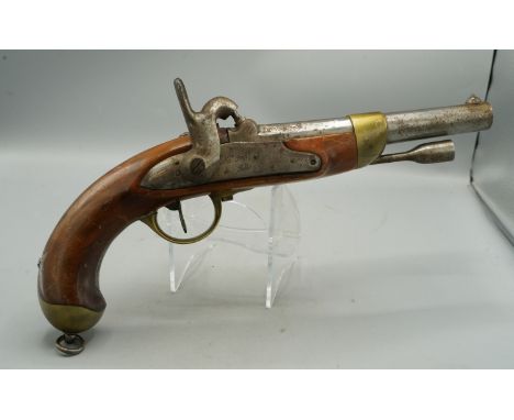 French .750 military percussion 1822 pattern service pistol, 8" barrel with various markings, brass mounts with stamped marki