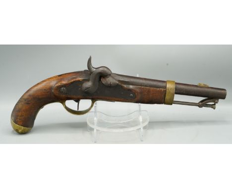 Mid 19th century German percussion military service pistol, 9.25" barrel, lock stamped 'Suhl GH' above anchor, half stocked w