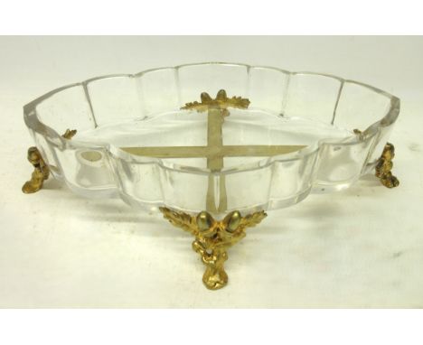 Baccarat clear glass shaped oval dish, the gilded stand on four oak leaf and acorn cat feet, stamped BaccaratShipping £38.00 