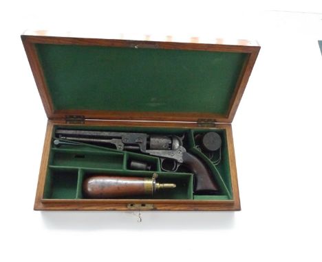 Cased Colt Navy 1851 percussion revolver, 7.5" barrel with London address, matching serial numbers throughout, '13967', in fi