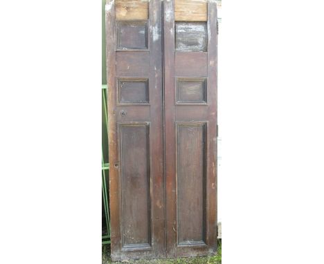 Constable Burton Hall - two painted mahogany veneer pine six panel doors, W96cm D5cm H218cm, a four panel blue painted pine p