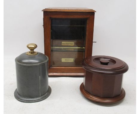 Dunhill London, 'The White Spot', airtight mahogany tobacco jar, pat. no. 11832/13, D16cm; 19th Century pewter cylindrical to