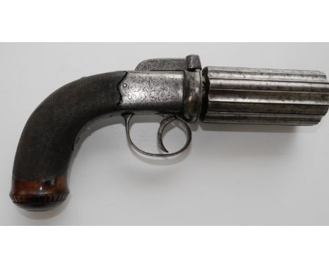 A rare 120-bore eight shot percussion pepperbox revolver by WITTON DAW & CO, 3.5inch fluted barrels, border and scroll engrav