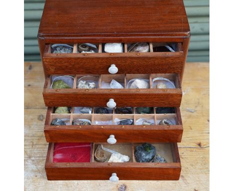 Collection of sixty mineral and other specimens, incl. Agate, Blue John, Marble, Chalcedony, Amber, Quartz, etc. with numbere