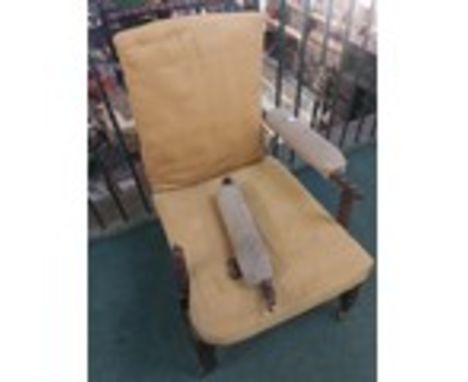 Newburgh Priory - Victorian bobbin turned rosewood framed open arm chair, with loose back and seat cushions on turned support