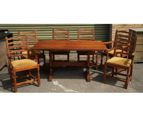 Colin Beaverman Almack of Sutton under Whitestonecliff - a walnut refectory style dining table, rectangular top on solid end 