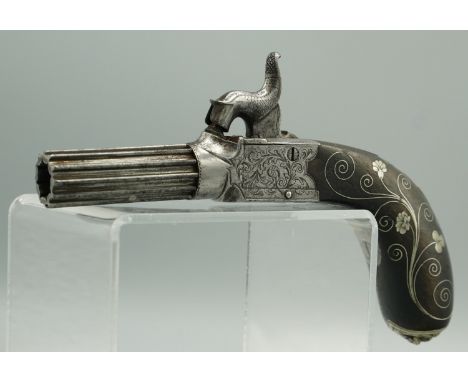 50 bore percussion pocket pistol by Matthew, Kendal, 2" turn-off multi fluted barrel with grooved muzzle, proof marked, foldi