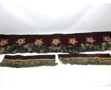 Carlton Towers - late 19th century curtain trimmings in velvet with braiding and embroidered English Roses, L76cm Provenance 