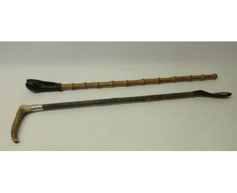 Bamboo Show riding crop, with leather pistol grip handle, Length 60cm. Riding crop by Swaine & Co of London, leather braided 
