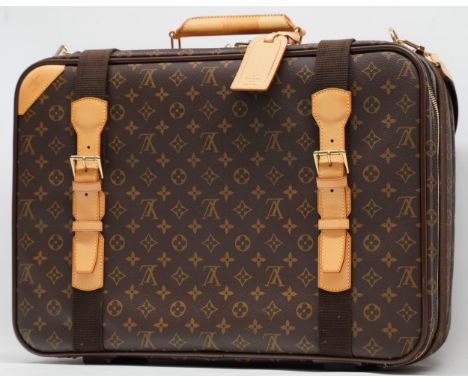 Louis Vuitton satellite suitcase in brown monogrammed canvas with leather trims, gold coloured hardware, with padlock and two