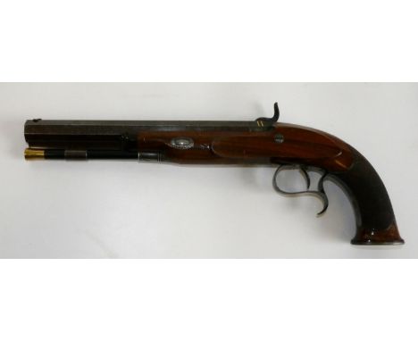 Fine 32 bore percussion pistol by William Ellis of 61 St. James Street London, 9" octagonal Damascus barrel with engraved nam