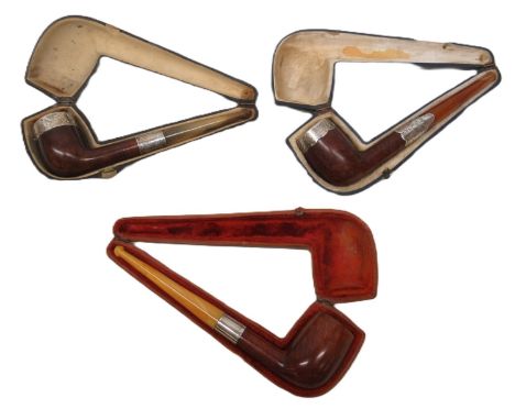Blumfeld’s Best Briar, billiard pipe, amber mouth piece, silver mounts, Louis Blumfeld, Birmingham 1904, L16cm; AB. C, billia
