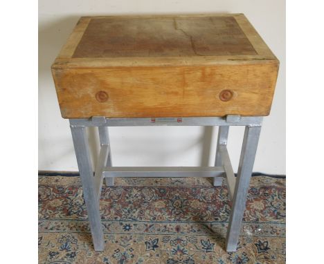 Constable Burton Hall - small rectangular wooden Butchers block, on Row Fabrications metal stand, W60cm D45cm H83cmPOA  https