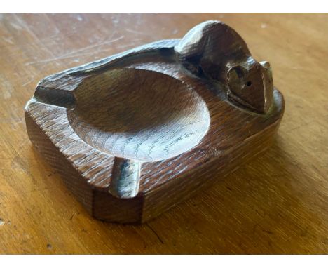 Robert Mouseman Thompson of Kilburn - an oak rectangular ash tray, carved with signature mouse, W10cm D7.5cmShipping £28.00 p