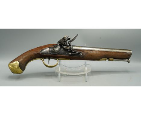 British military flintlock service pistol, 8.5" proof marked barrel engraved '14 L.Ds' (light dragoons) with Tower Crowned GR