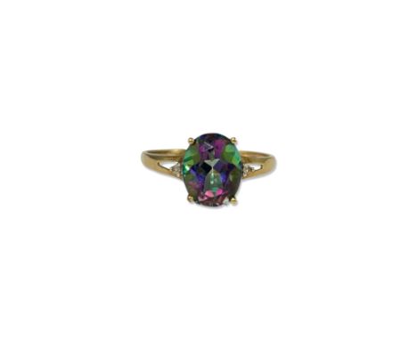 9ct Yellow Gold Mystic Topaz and Diamond Ring weighing 1.74 grams size R 