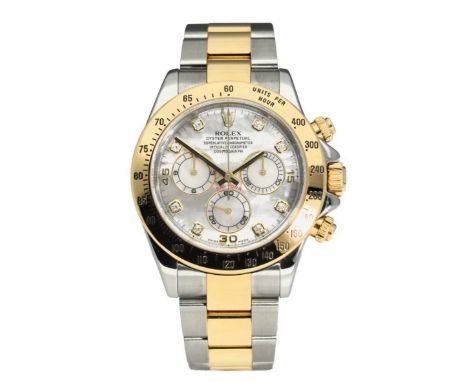 Rolex 2013 Daytona Bi Metal Model Featuring Mother of Pearl &amp; Diamond Dial Complete with box and paper. Recently serviced