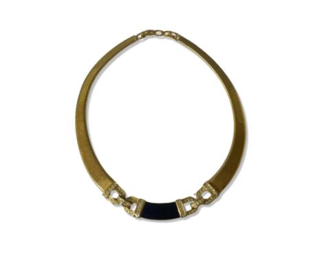 Christine Dior Gold plated enamel and rhinestone necklace weighing 43 grams measuring 39cm in length