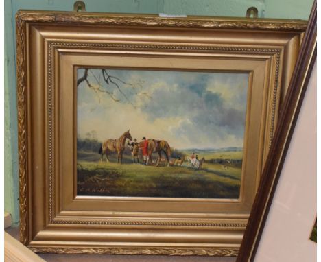 C.H Walker, hunting scene, oil on panel