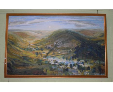 Mary Lord (b.1931), ''Summer Morning'', signed, oil on board, 96cm by 156cm. Some light surface dirt. Slightly scuffed around