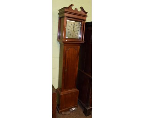 ~ A mahogany thirty hour longcase clock, square silvered dial signed Geo Miles, Horton, later case