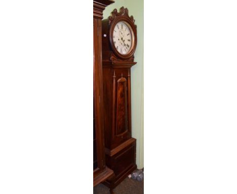 ~ A Scottish mahogany eight day longcase clock, 19th century, circular dial inscribed Geo Morton, Newmains, later dial
