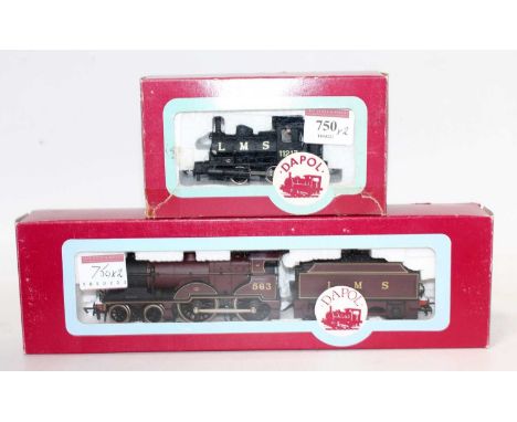 A Dapol LMS maroon Ref. D17 4-4-0 class 4P engine and tender (M-BNM) together with Ref. D1 LMS black 0-4-0 'Pug' tank engine 