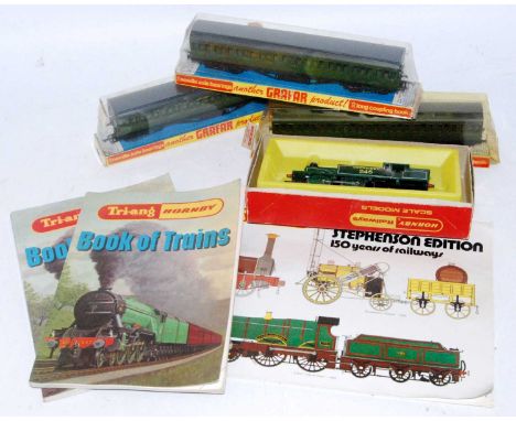 A Hornby R868 SR green class M7 tank engine (FG-BG), 2 copies Triang Hornby Book of Trains (G), 1975 Hornby catalogue (a/f), 