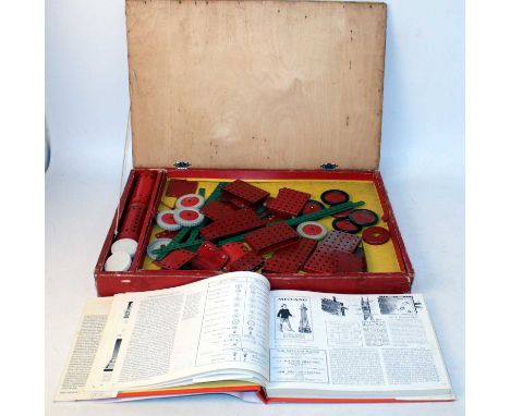 Early 1950s collection of red/green Meccano in No. 8 set box, some parts repainted (G-BP), with 'The Meccano System' by Bert 