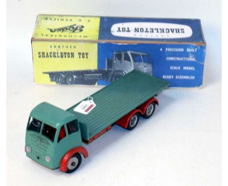 A Shackleton Models Foden FG flat bed lorry, comprising of light green cab with grey and red chassis, green back and silver h