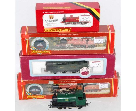 A selection of steam locomotives Hornby R301 LMS Jinty (G-BG), R055 LMS 2-6-4 tank engine (G-BG), R311 LMS Duke of Sutherland