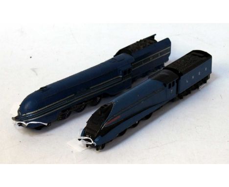 A 2-railed Hornby Dublo LNER blue 'Sir Nigel Gresley' engine and tender converted with scale wheels and valve gear added and 