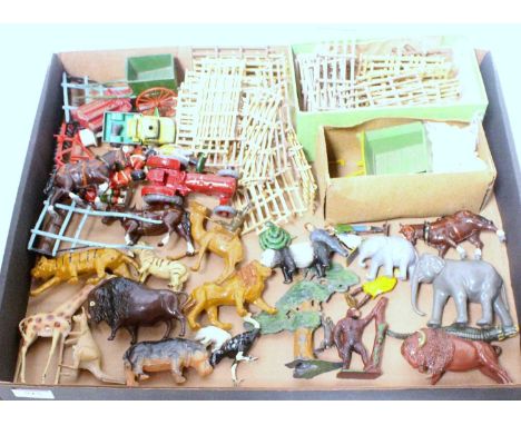 One tray containing a quantity of various Timpo Britains and other lead hollow cast and diecast farming and zoo related minia