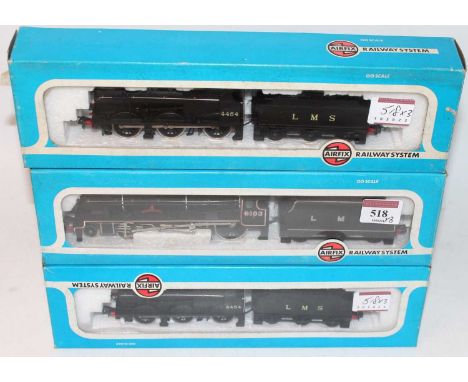Airfix post war LMS black 'Royal Scots Fusilier' engine and tender (M-BM), and 2x LMS black class 4F goods engines and tender