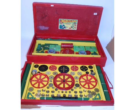 1950s Meccano No. 9A accessory outfit complete but large amount of red and green parts resprayed to a very high standard, rep