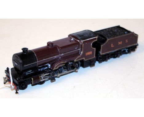 Trix Twin Railway post-war LMS red 4-4-0 compound engine and tender, item would benefit from careful cleaning, otherwise (VG)