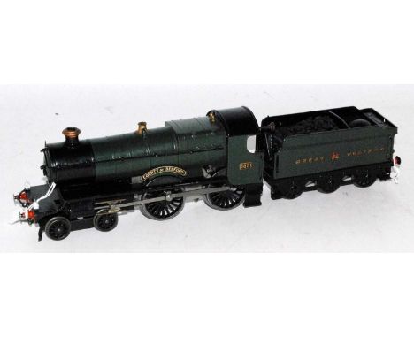Totally repainted Hornby clockwork 'County of Bedford' engine and tender fitted with front screw link coupling and 3 link ten
