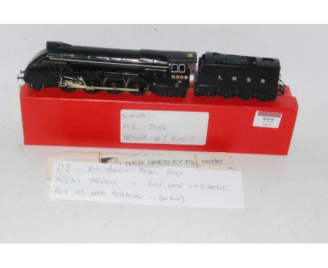 A whitemetal LNER class P2 streamlined 2-8-2 engine and tender, plain black No. 2006, built from a K's kit, some minor repair