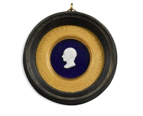 William Tassie (1777-1860) Portrait medallion of the Right Hon. Warren Hastings (1732-1818) paste mounted on glass, blue back