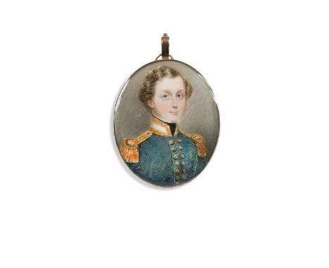 James Holmes Jnr. (fl. 1836-1859)Portrait miniature of Captain Michael Henry Perceval (d.1890) wearing blue coat with gold bu