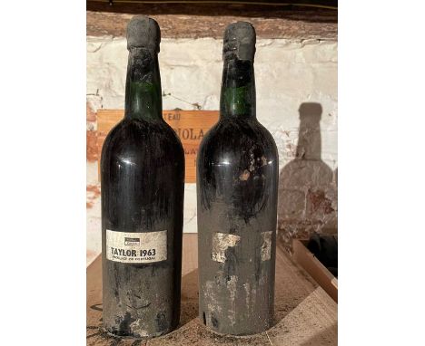 Taylor's Vintage Port 1963,  2 bottles (Peatling and Cawdron bottled; levels base of neck)One of these 2 bottles has a chippe